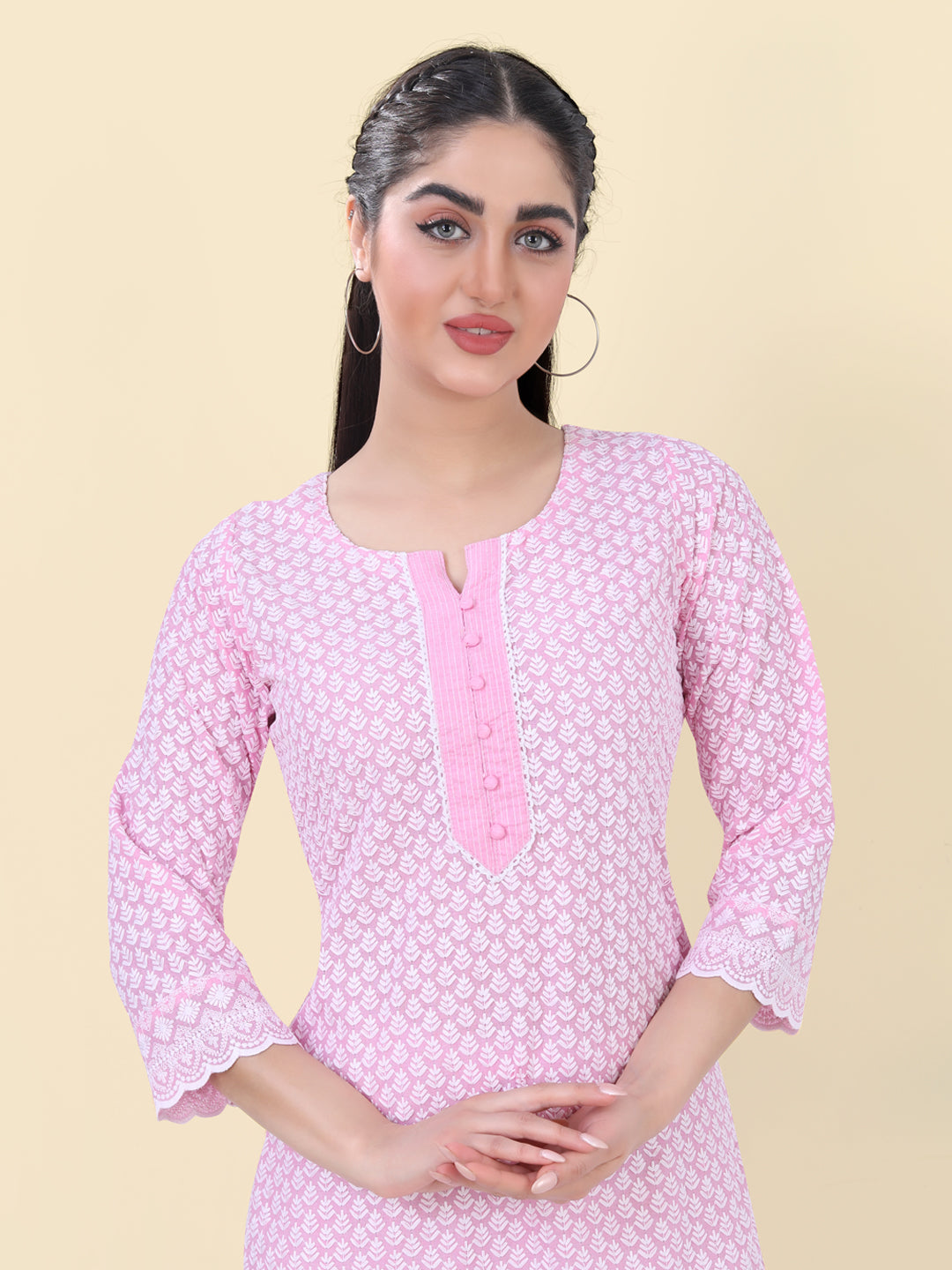 Buy Hakoba womens ethnic tunic/Kurti Pattern : multicolor embroidery  pattern v neck Sleeves length : 3/4 Color : white Size XXXL Bust: 46 Waist  : 44 Inch.(Only Stitched Tunic/Kurti) at Amazon.in